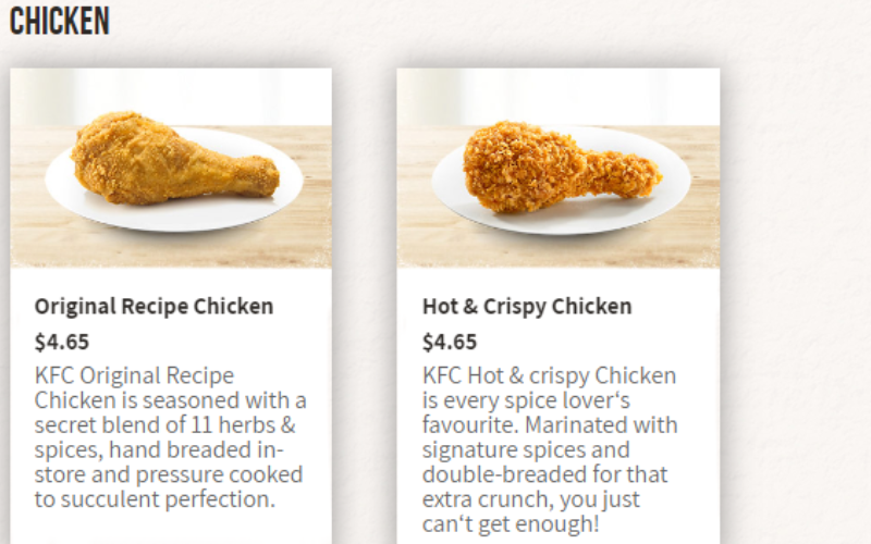 KFC Singapore Menu with Prices 2024