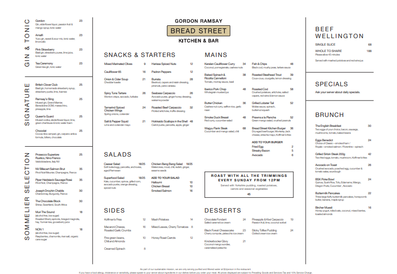 Bread Street Kitchen Menu Singapore With Prices 2024