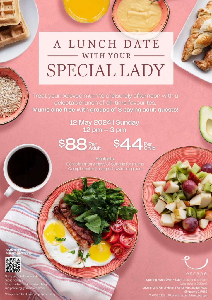 Escape Mother's day Lunch Menu