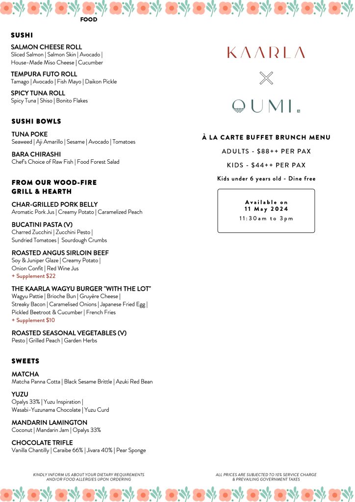 Oumi Mothers Day Brunch Menu