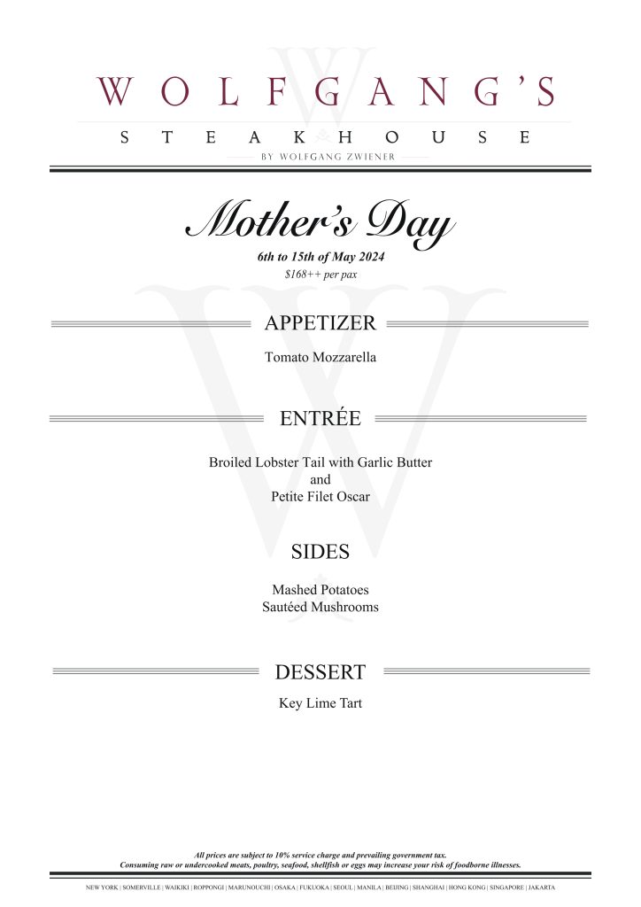 Wolfgang's Steakhouse Mother's Day Menu